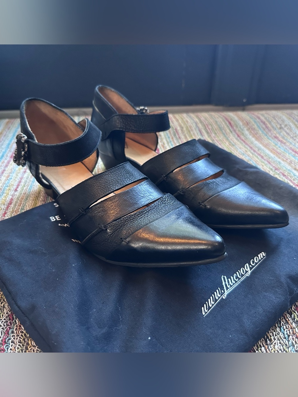 Fluevog EXCELLENT Truth Alison black strappy skull buckle loafer- 9.5 (fits 9)
